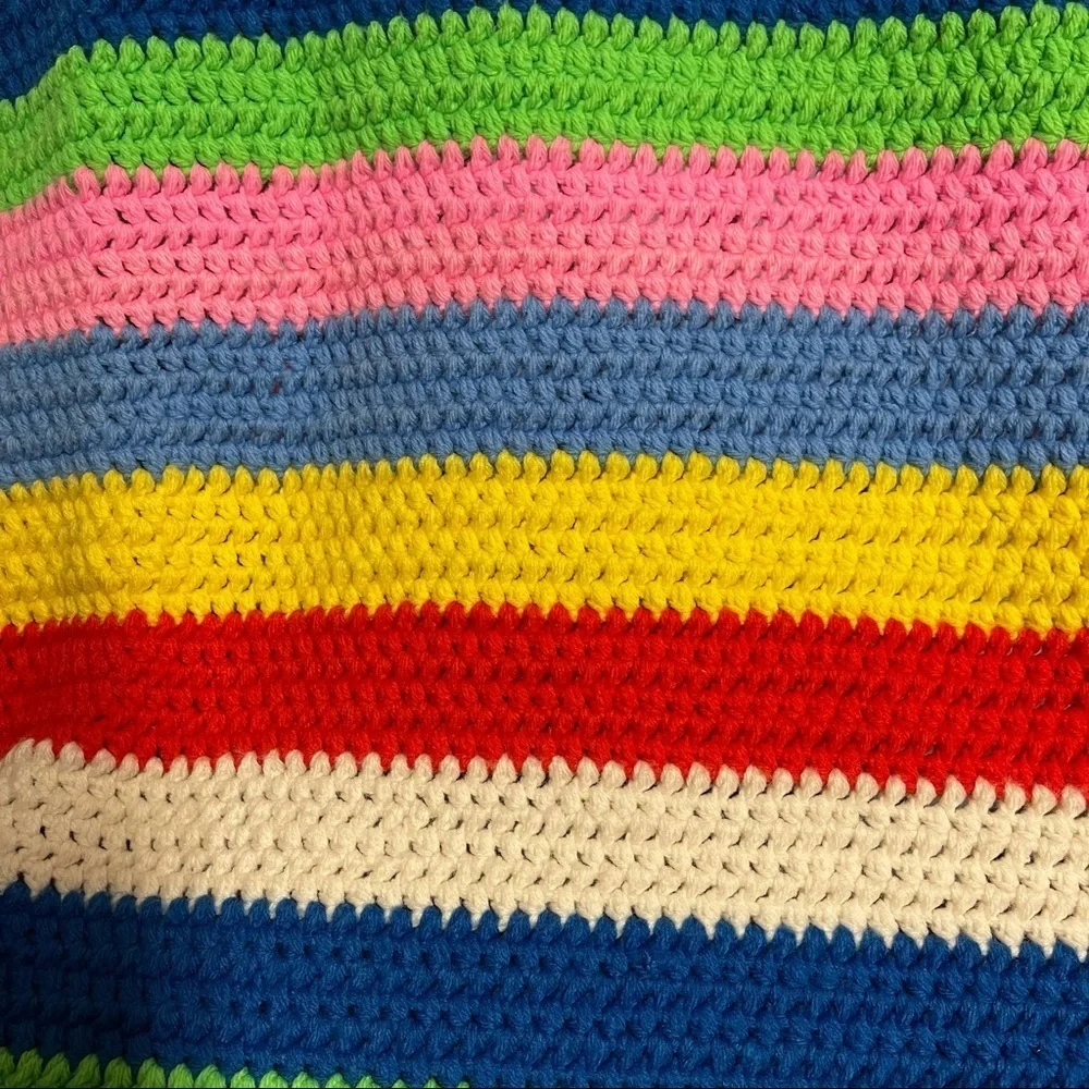 Handmade Crocheted Colorful Rainbow Afghan Blanket Throw 64 x 116 Pride